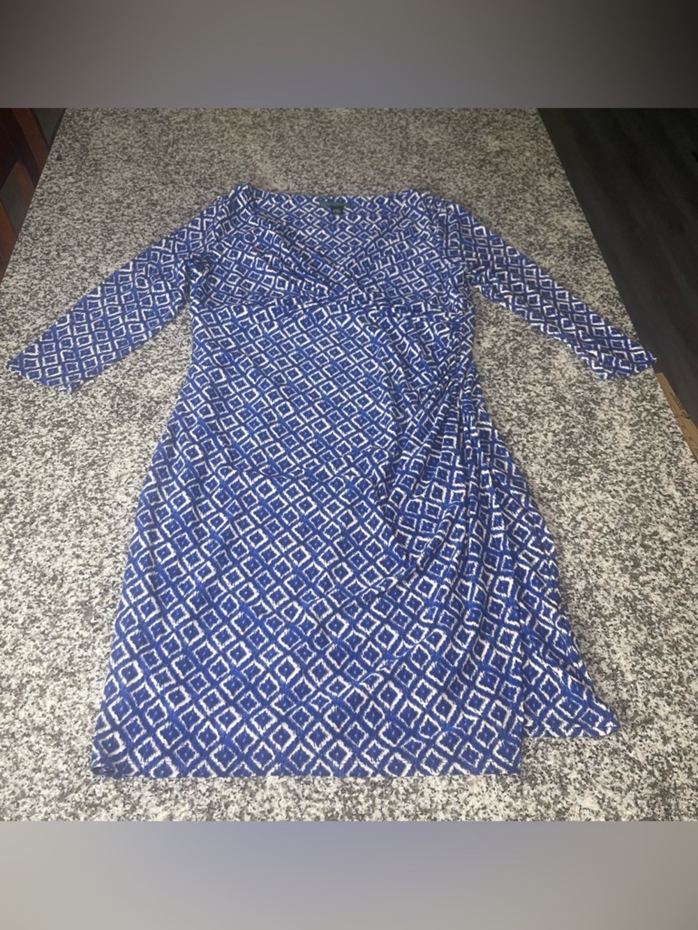 Lauren Ralph Lauren women’s 18 dress blue white geometric midi 3/4 sleeves
